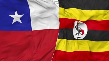 Chile and Uganda Flags Together Seamless Looping Background, Looped Bump Texture Cloth Waving Slow Motion, 3D Rendering video