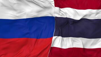 Russia and Thailand Flags Together Seamless Looping Background, Looped Bump Texture Cloth Waving Slow Motion, 3D Rendering video