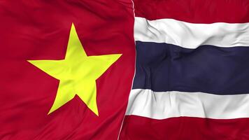 Vietnam and Thailand Flags Together Seamless Looping Background, Looped Bump Texture Cloth Waving Slow Motion, 3D Rendering video