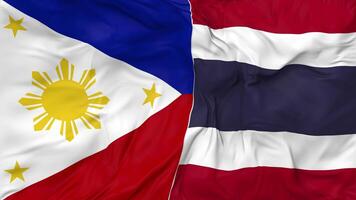 Philippines and Thailand Flags Together Seamless Looping Background, Looped Bump Texture Cloth Waving Slow Motion, 3D Rendering video