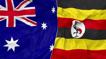 Australia and Uganda Flags Together Seamless Looping Background, Looped Bump Texture Cloth Waving Slow Motion, 3D Rendering video
