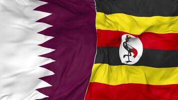Qatar and Uganda Flags Together Seamless Looping Background, Looped Bump Texture Cloth Waving Slow Motion, 3D Rendering video