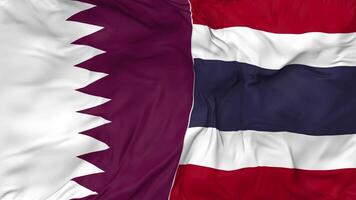 Qatar and Thailand Flags Together Seamless Looping Background, Looped Bump Texture Cloth Waving Slow Motion, 3D Rendering video