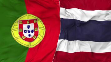 Portugal and Thailand Flags Together Seamless Looping Background, Looped Bump Texture Cloth Waving Slow Motion, 3D Rendering video