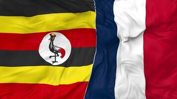 France and Uganda Flags Together Seamless Looping Background, Looped Bump Texture Cloth Waving Slow Motion, 3D Rendering video