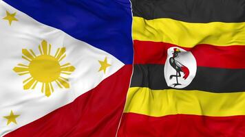 Philippines and Uganda Flags Together Seamless Looping Background, Looped Bump Texture Cloth Waving Slow Motion, 3D Rendering video