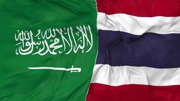 KSA, Kingdom of Saudi Arabia and Thailand Flags Together Seamless Looping Background, Looped Bump Texture Cloth Waving Slow Motion, 3D Rendering video