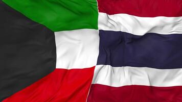 Kuwait and Thailand Flags Together Seamless Looping Background, Looped Bump Texture Cloth Waving Slow Motion, 3D Rendering video