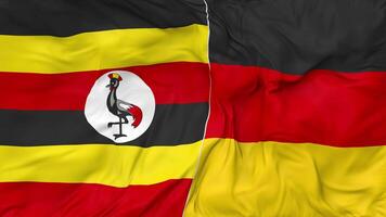 Germany and Uganda Flags Together Seamless Looping Background, Looped Bump Texture Cloth Waving Slow Motion, 3D Rendering video