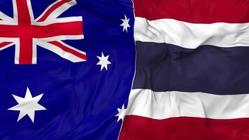 Australia and Thailand Flags Together Seamless Looping Background, Looped Bump Texture Cloth Waving Slow Motion, 3D Rendering video