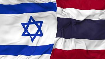 Israel and Thailand Flags Together Seamless Looping Background, Looped Bump Texture Cloth Waving Slow Motion, 3D Rendering video