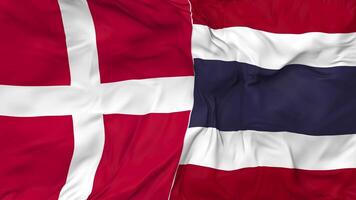 Denmark and Thailand Flags Together Seamless Looping Background, Looped Bump Texture Cloth Waving Slow Motion, 3D Rendering video