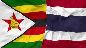Zimbabwe and Thailand Flags Together Seamless Looping Background, Looped Bump Texture Cloth Waving Slow Motion, 3D Rendering video