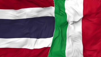 Italy and Thailand Flags Together Seamless Looping Background, Looped Bump Texture Cloth Waving Slow Motion, 3D Rendering video
