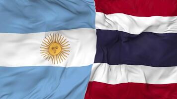 Argentina and Thailand Flags Together Seamless Looping Background, Looped Bump Texture Cloth Waving Slow Motion, 3D Rendering video