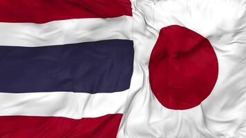 Japan and Thailand Flags Together Seamless Looping Background, Looped Bump Texture Cloth Waving Slow Motion, 3D Rendering video