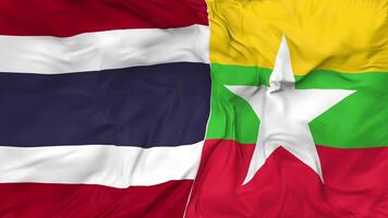 Myanmar, Burma and Thailand Flags Together Seamless Looping Background, Looped Bump Texture Cloth Waving Slow Motion, 3D Rendering video