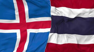 Islande et Thaïlande drapeaux ensemble sans couture boucle arrière-plan, en boucle bosse texture tissu agitant lent mouvement, 3d le rendu video