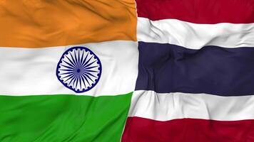 India and Thailand Flags Together Seamless Looping Background, Looped Bump Texture Cloth Waving Slow Motion, 3D Rendering video