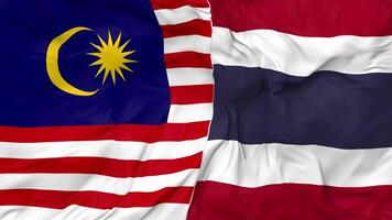 Maleisië en Thailand vlaggen samen naadloos looping achtergrond, lusvormige buil structuur kleding golvend langzaam beweging, 3d renderen video