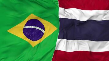 Brazil and Thailand Flags Together Seamless Looping Background, Looped Bump Texture Cloth Waving Slow Motion, 3D Rendering video