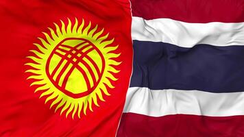 Kyrgyzstan and Thailand Flags Together Seamless Looping Background, Looped Bump Texture Cloth Waving Slow Motion, 3D Rendering video