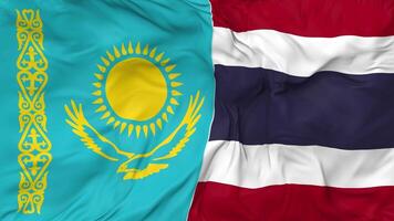 Kazakhstan and Thailand Flags Together Seamless Looping Background, Looped Bump Texture Cloth Waving Slow Motion, 3D Rendering video