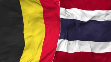 Belgium and Thailand Flags Together Seamless Looping Background, Looped Bump Texture Cloth Waving Slow Motion, 3D Rendering video