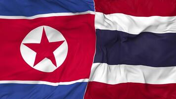 North Korea and Thailand Flags Together Seamless Looping Background, Looped Bump Texture Cloth Waving Slow Motion, 3D Rendering video
