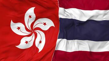 hong Kong en Thailand vlaggen samen naadloos looping achtergrond, lusvormige buil structuur kleding golvend langzaam beweging, 3d renderen video