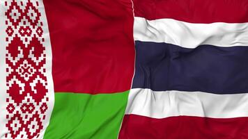 Belarus and Thailand Flags Together Seamless Looping Background, Looped Bump Texture Cloth Waving Slow Motion, 3D Rendering video