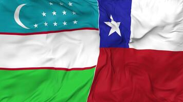 Chile and Uzbekistan Flags Together Seamless Looping Background, Looped Bump Texture Cloth Waving Slow Motion, 3D Rendering video