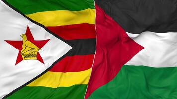 Palestine and Zimbabwe Flags Together Seamless Looping Background, Looped Bump Texture Cloth Waving Slow Motion, 3D Rendering video