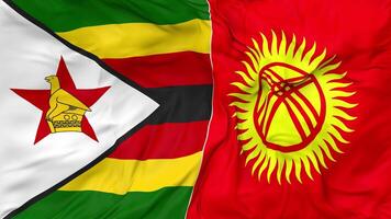 Kyrgyzstan and Zimbabwe Flags Together Seamless Looping Background, Looped Bump Texture Cloth Waving Slow Motion, 3D Rendering video