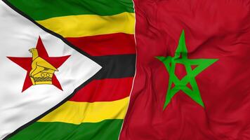 Morocco and Zimbabwe Flags Together Seamless Looping Background, Looped Bump Texture Cloth Waving Slow Motion, 3D Rendering video