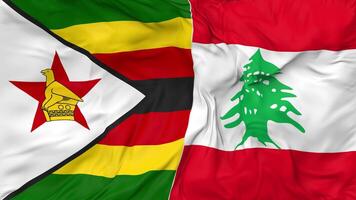 Lebanon and Zimbabwe Flags Together Seamless Looping Background, Looped Bump Texture Cloth Waving Slow Motion, 3D Rendering video