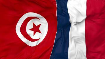 France and Tunisia Flags Together Seamless Looping Background, Looped Bump Texture Cloth Waving Slow Motion, 3D Rendering video