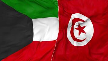Koeweit en Tunesië vlaggen samen naadloos looping achtergrond, lusvormige buil structuur kleding golvend langzaam beweging, 3d renderen video