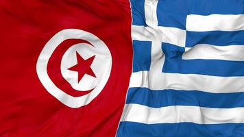 Greece and Tunisia Flags Together Seamless Looping Background, Looped Bump Texture Cloth Waving Slow Motion, 3D Rendering video