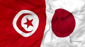 Japan and Tunisia Flags Together Seamless Looping Background, Looped Bump Texture Cloth Waving Slow Motion, 3D Rendering video