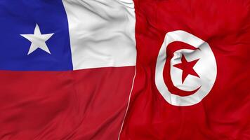 Chili en Tunesië vlaggen samen naadloos looping achtergrond, lusvormige buil structuur kleding golvend langzaam beweging, 3d renderen video