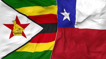 Chile and Zimbabwe Flags Together Seamless Looping Background, Looped Bump Texture Cloth Waving Slow Motion, 3D Rendering video