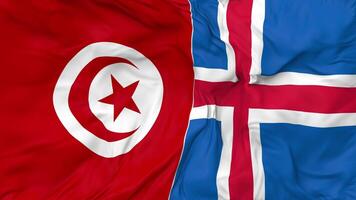 Iceland and Tunisia Flags Together Seamless Looping Background, Looped Bump Texture Cloth Waving Slow Motion, 3D Rendering video