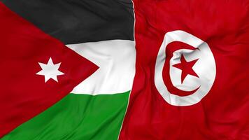 Jordan and Tunisia Flags Together Seamless Looping Background, Looped Bump Texture Cloth Waving Slow Motion, 3D Rendering video