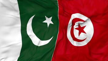 Pakistan and Tunisia Flags Together Seamless Looping Background, Looped Bump Texture Cloth Waving Slow Motion, 3D Rendering video