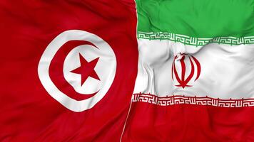 iran och tunisien flaggor tillsammans sömlös looping bakgrund, looped stöta textur trasa vinka långsam rörelse, 3d tolkning video