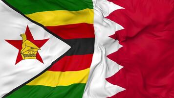 Bahrain and Zimbabwe Flags Together Seamless Looping Background, Looped Bump Texture Cloth Waving Slow Motion, 3D Rendering video