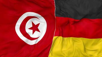 Germany and Tunisia Flags Together Seamless Looping Background, Looped Bump Texture Cloth Waving Slow Motion, 3D Rendering video