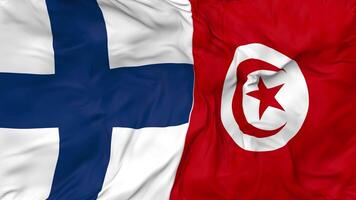 Finland and Tunisia Flags Together Seamless Looping Background, Looped Bump Texture Cloth Waving Slow Motion, 3D Rendering video