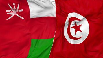 Oman and Tunisia Flags Together Seamless Looping Background, Looped Bump Texture Cloth Waving Slow Motion, 3D Rendering video